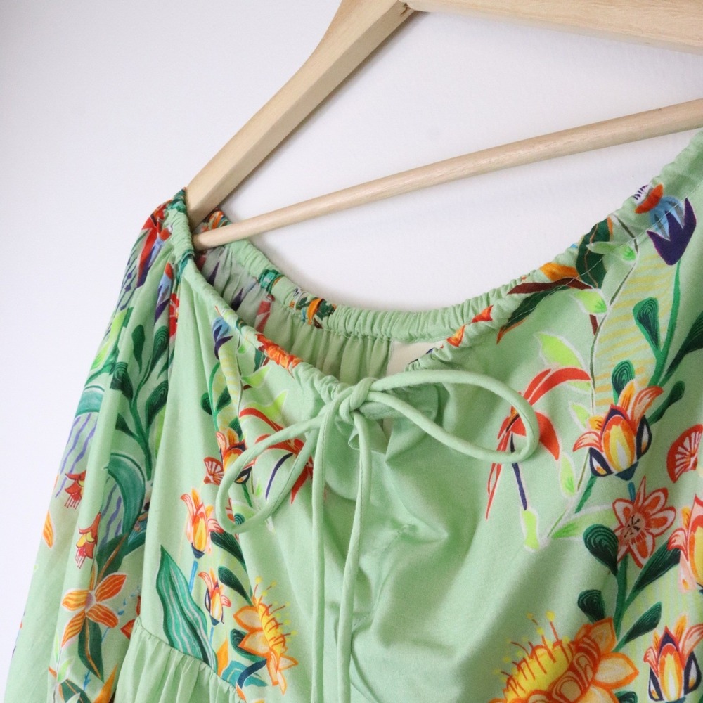 NWT Farm Rio Anthropologie Off-The-Shoulder Long-Sleeve Tiered Floral Midi Dress - Picture 8 of 12